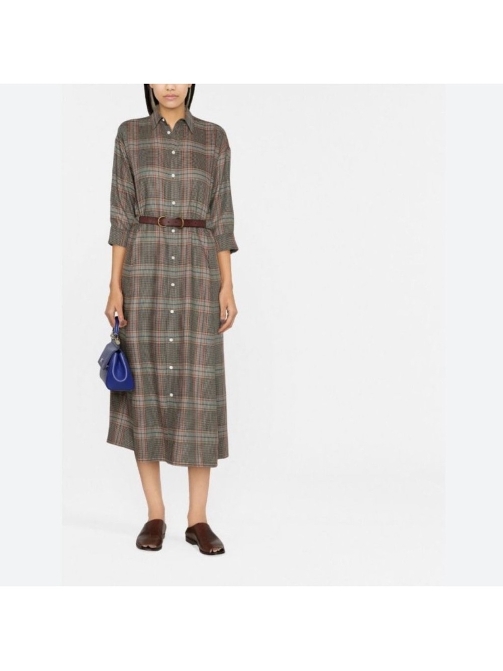 Polo by Ralph Lauren Plaid Button-Front Midi Dress in Brown and Green 🌹